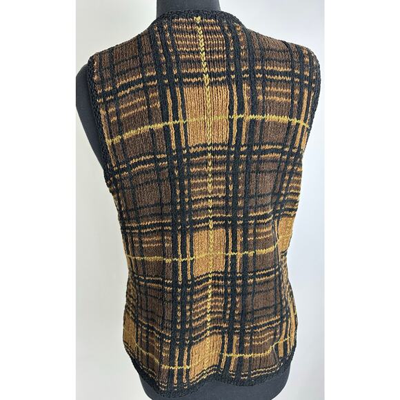 Vintage Harold's Size Large Woven Knit Vest Black Brown Full Zip Retro Hipster - Picture 8 of 13